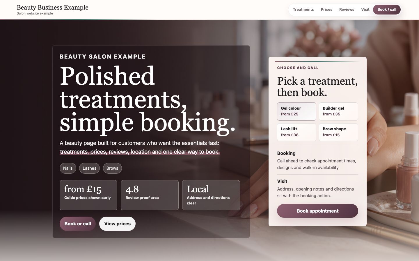 Beauty salon website preview screenshot